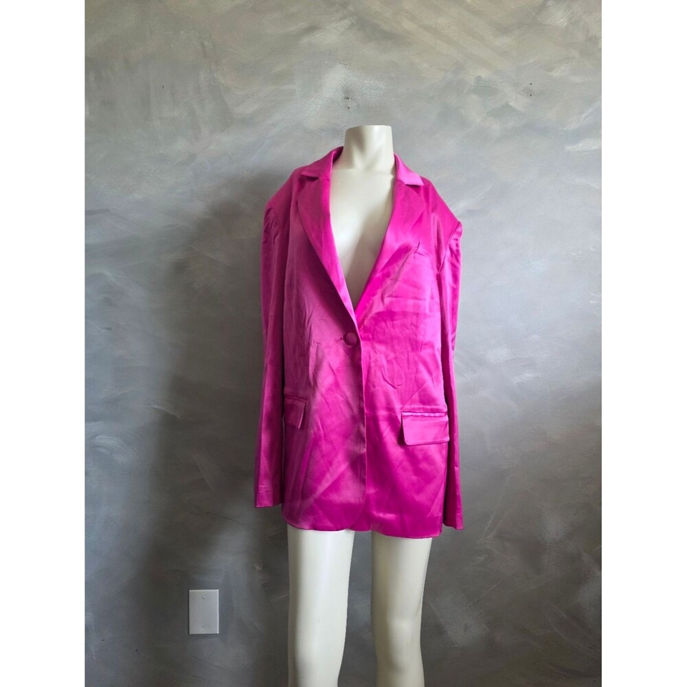 Azalea Wang Pink Satin Single Button Closure Long Line Blazer Sz L - Picture 1 of 13